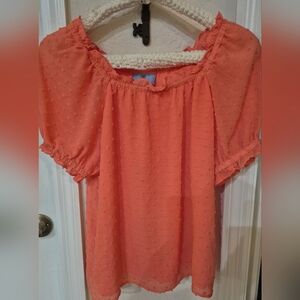 CeCe Coral Puff-Sleeve Peasant Blouse